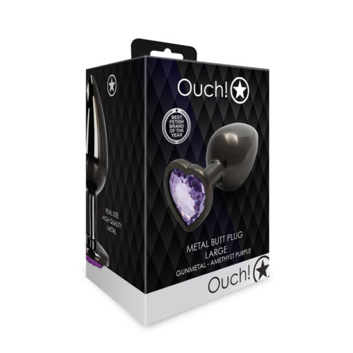 Ouch! Heart Gem Butt Plug Large Gunmetal-Amethyst