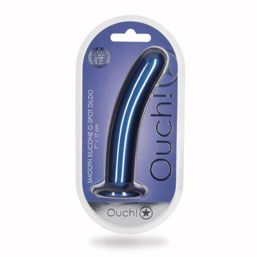 Ouch! Smooth Silicone 7 in. G-Spot Dildo Metallic Blue