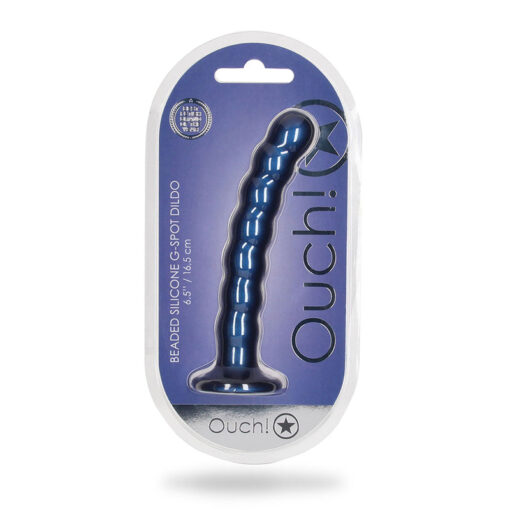 Ouch! Beaded Silicone 6.5 in. G-Spot Dildo Metallic Blue