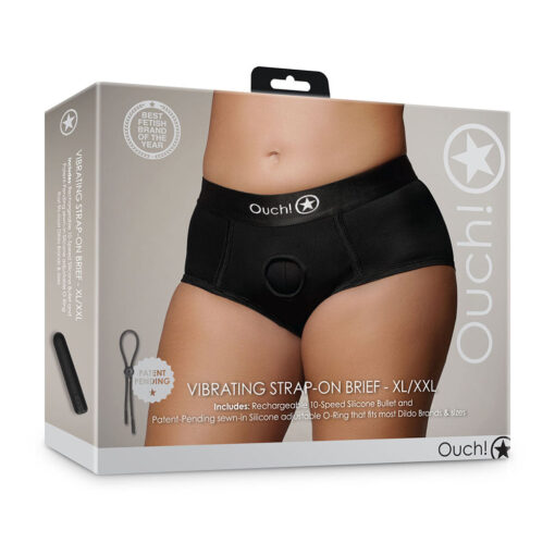 Ouch! Vibrating Strap-on Brief Black XL-2XL