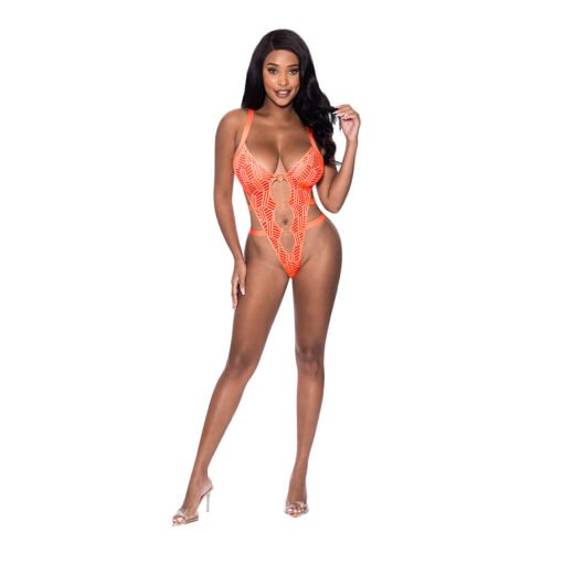 Magic Silk Rude Awakening Strappy Teddy Neon Orange L-XL