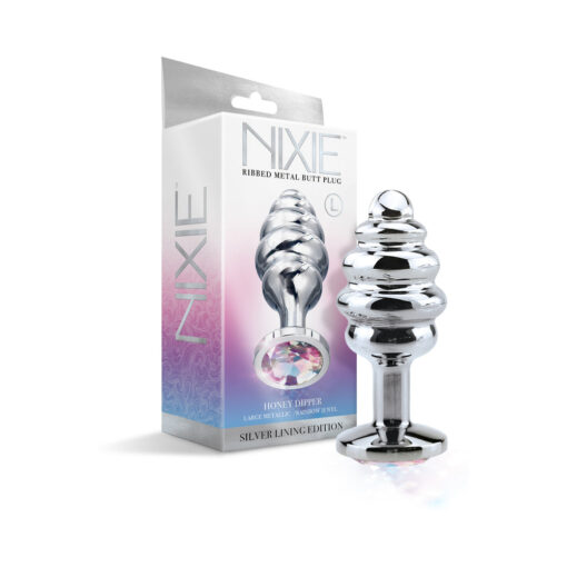 Nixie Ribbed Metal Butt Plug Honey Dipper Large