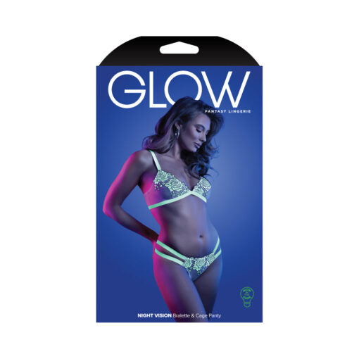 Fantasy Lingerie Glow Night Vision Glow-In-The-Dark Lace Bralette & Panty White M-L