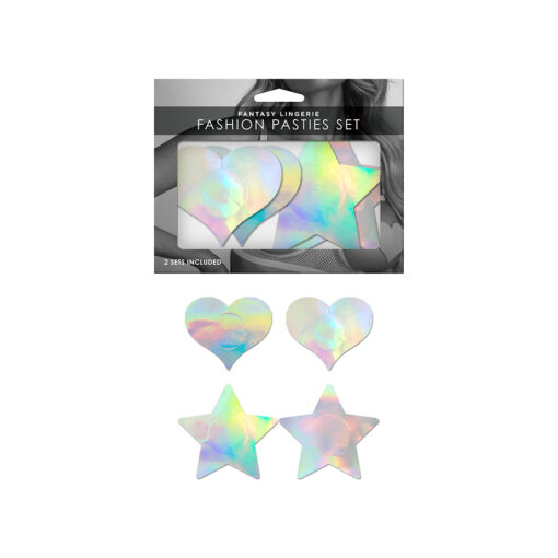 Fantasy Lingerie Holographic 2-Pair Pasties Set Heart & Star Shapes O-S