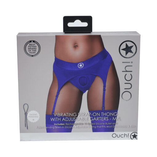 Ouch! Vibrating Strap-on Thong with Adjustable Garters Royal Blue M-L