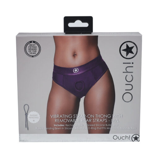 Ouch! Vibrating Strap-on Thong with Removable Butt Straps Purple M-L