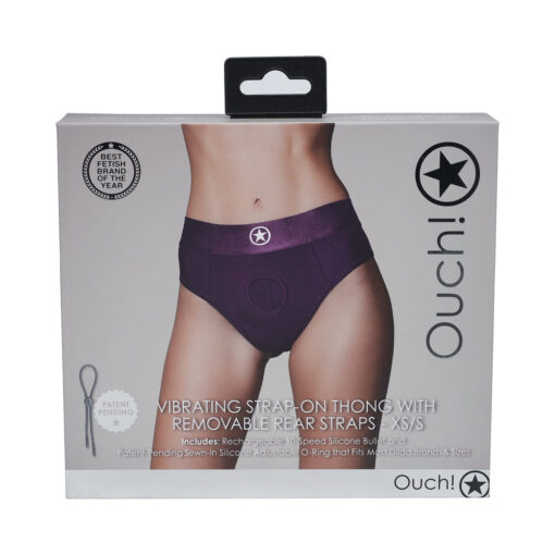 Ouch! Vibrating Strap-on Thong with Removable Butt Straps Purple XS-S