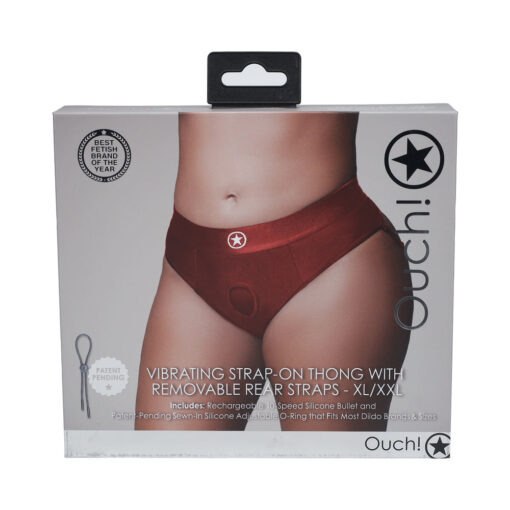 Ouch! Vibrating Strap-on Thong with Removable Butt Straps Red XL-XXL