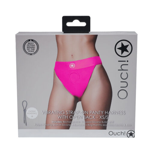 Ouch! Vibrating Strap-on Panty Harness with Open Pink Black XS-S