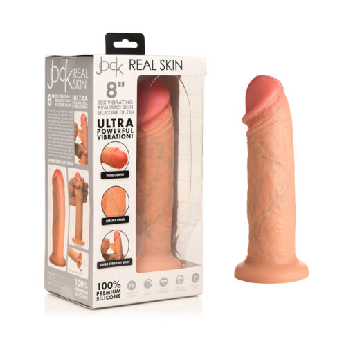 Jock Real Skin Vibrating Silicone Dildo 8 in. Light