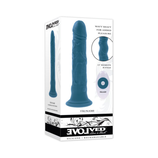 Evolved Tsunami Rechargeable Vibrating Dildo Silicone Teal