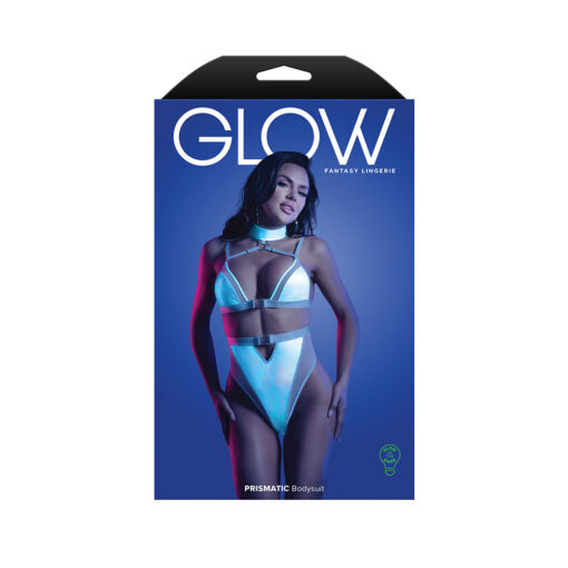 Fantasy Lingerie Glow Prismatic Iridescent Glow-in-the-Dark Cut-Out Harness Bodysuit M-L