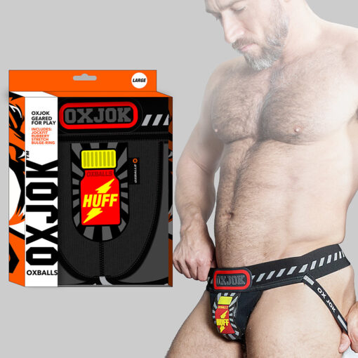 Oxballs Oxjok Popperjock 3D Rubber Huffer Jock Black-Red M