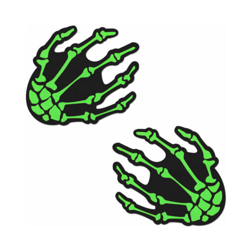 Pastease Zombie Neon Green-UV Reactive Boney Hands Nipple Pasties