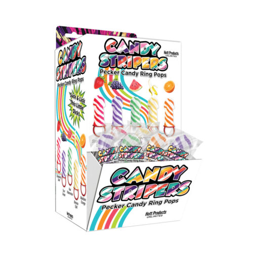 Candy Stripers Pecker Candy Ring Pop 5 Assorted Flavors 36pc Display