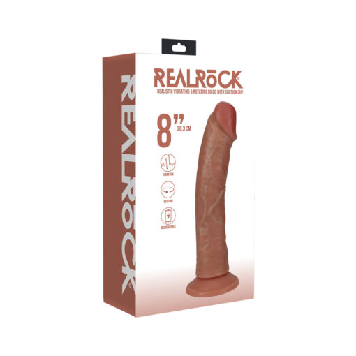 RealRock 8 in. Vibrating and Rotating Cock Regular Curved Tan