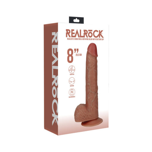 RealRock 8 in. Vibrating and Rotating Cock with Balls Regular Straight Tan