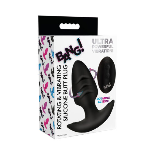 BANG! Rotating & Vibrating Silicone Butt Plug with Remote Black