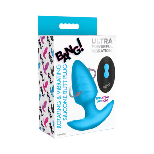 BANG! Rotating & Vibrating Silicone Butt Plug with Remote Blue