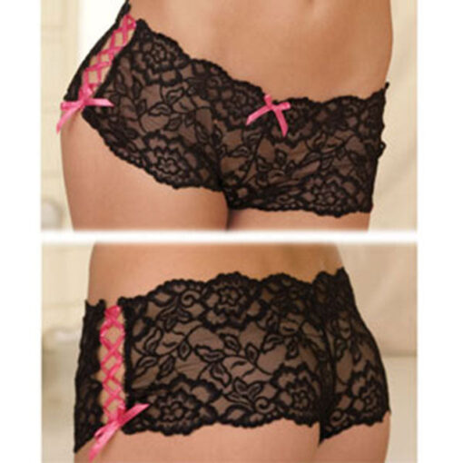 Rene Rofe Crotchless Lace Side Tie Boyleg M-L