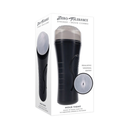 Zero Tolerance Hold Tight Rechargeable Vibrating Squeezeable Cannister Stroker TPE Black-Clear