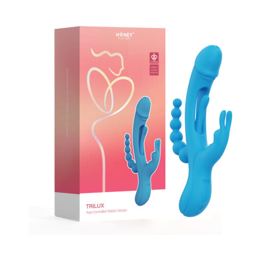 Honey Play Box Trilux Kinky Finger Rabbit Vibrator with Anal Beads Blue