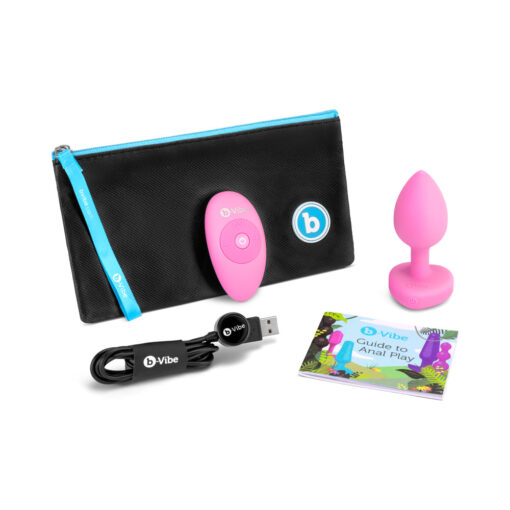 b-Vibe Vibrating Heart Anal Plug with Heart-Shaped Jewel Base S-M Pink