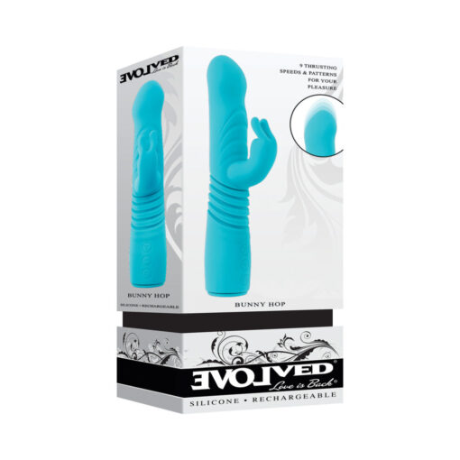 Evolved Bunny Hop Rechargeable Silicone Thrusting Rabbit Vibrator Teal