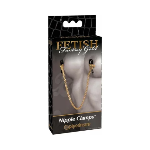 Fetish Fantasy Gold Adjustable Nipple Clamps With Chain Gold/Black