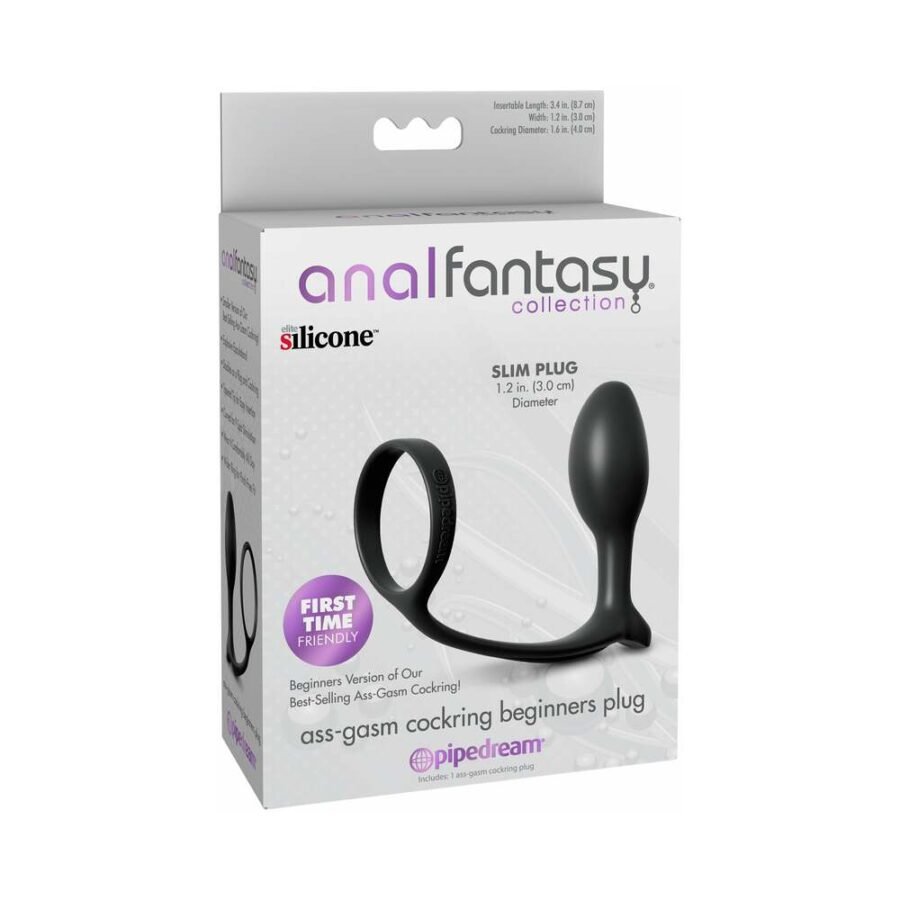 Anal Fantasy Collection Silicone Ass-Gasm Cock Ring Beginner”s Plug Black