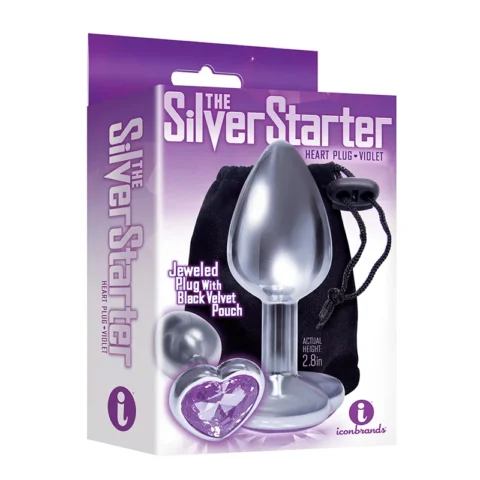 The 9”s, The Silver Starter, Bejeweled Heart Stainless Steel Plug, Violet