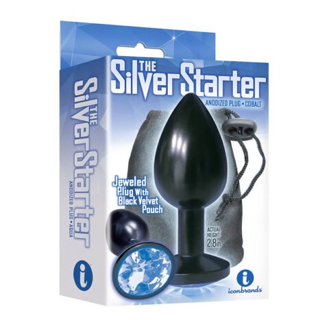 The 9”s, The Silver Starter, Bejeweled Anodized Stainless Steel Plug, Colbalt