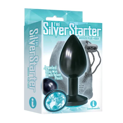 The 9”s, The Silver Starter, Bejeweled Anodized Stainless Steel Plug, Aqua