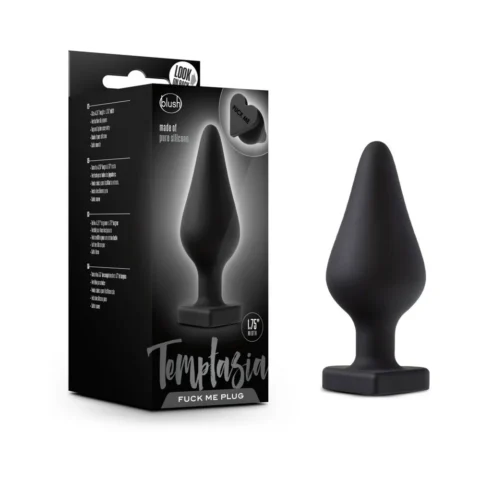 Temptasia ”Fuck Me” Silicone Anal Plug with Heart-Shaped Base Black
