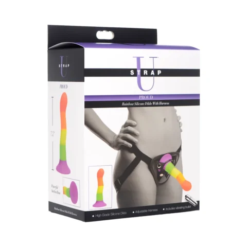 Strap U Proud Rainbow Silicone Dildo with Harness