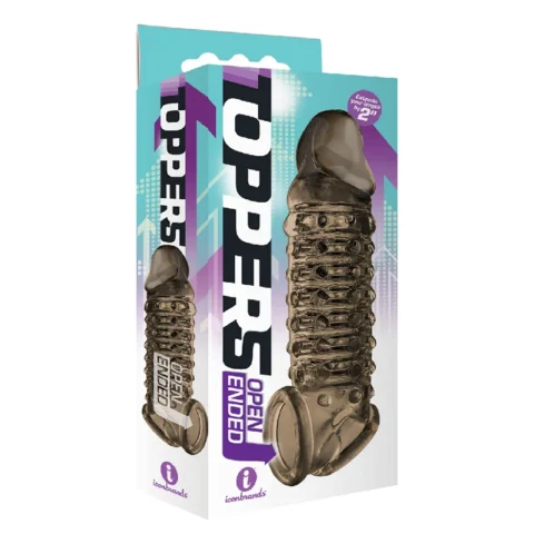 The 9”s Toppers Open-Ended, Ribbed, and Nubbed Penis Extender – Smoke