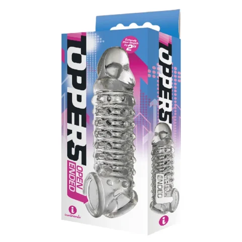 The 9”s Toppers Open-Ended, Ribbed, and Nubbed Penis Extender – Clear