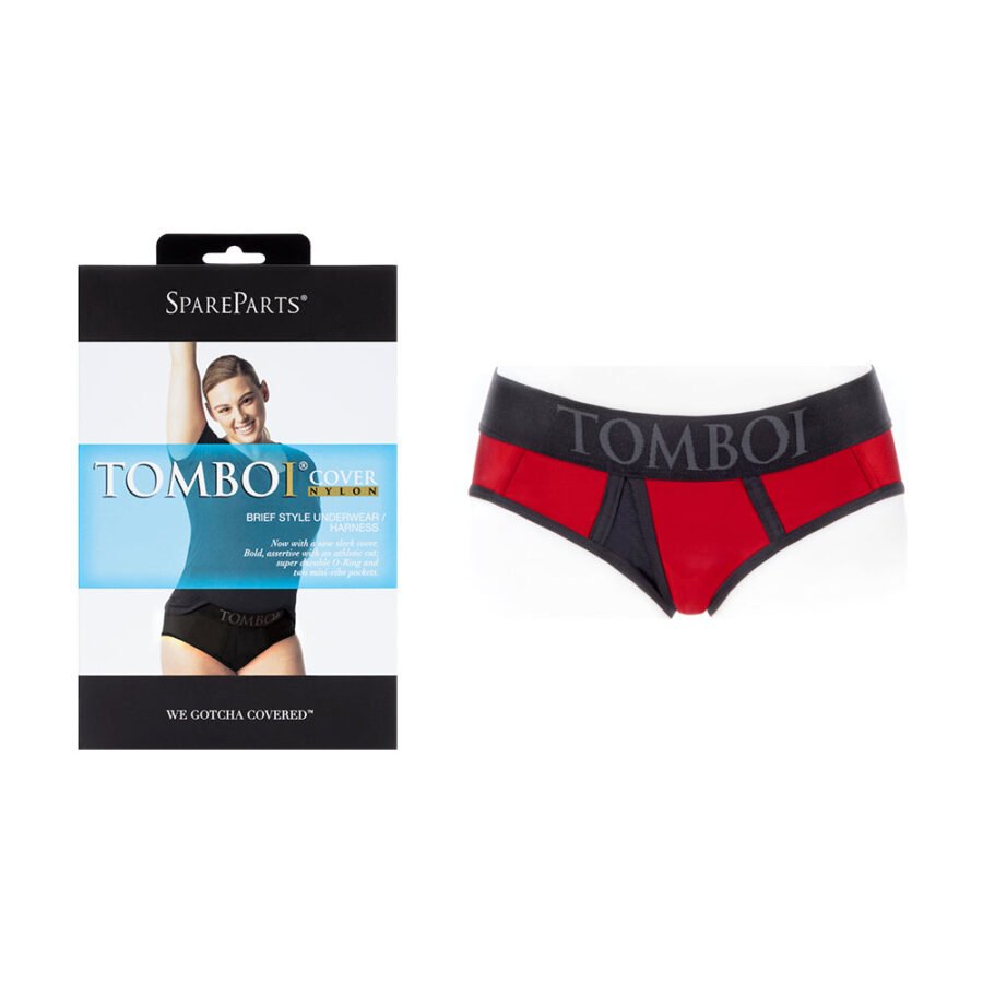 SpareParts Tomboi Cover Brief Style Underwear Harness Nylon Red/Black 2XL