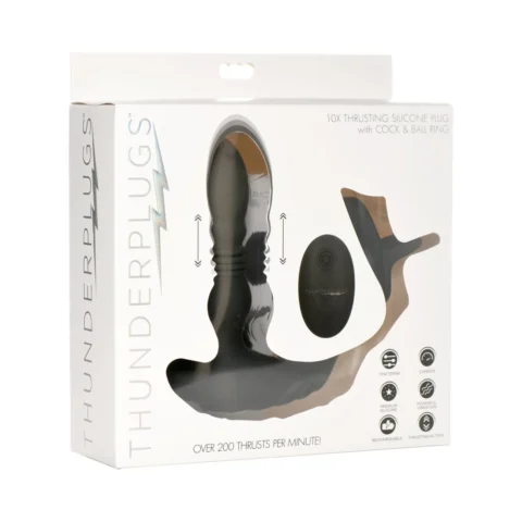 Thunderplugs 10X Thrusting Silicone Vibrator with Cock & Ball Strap & Remote