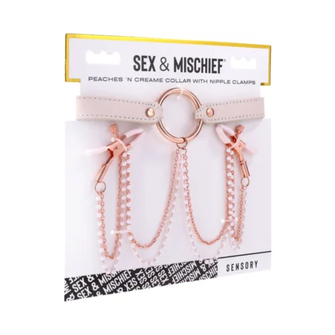Sportsheets Sex & Mischief Peaches ”n CreaMe Collar with Nipple Clamps
