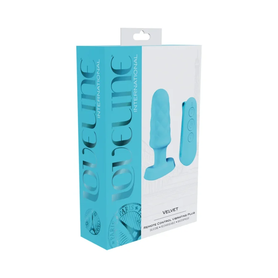 Loveline Velvet Rechargeable Silicone Remote Control Vibrating Plug Blue
