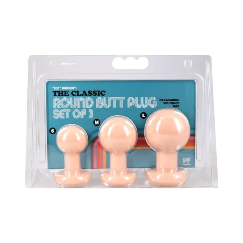 The Classic Round Butt Plug Cream 3-Piece Set