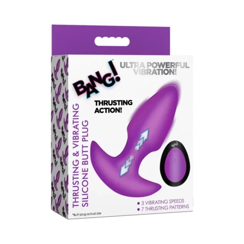 BANG! Thrusting & Vibrating Silicone Butt Plug Purple